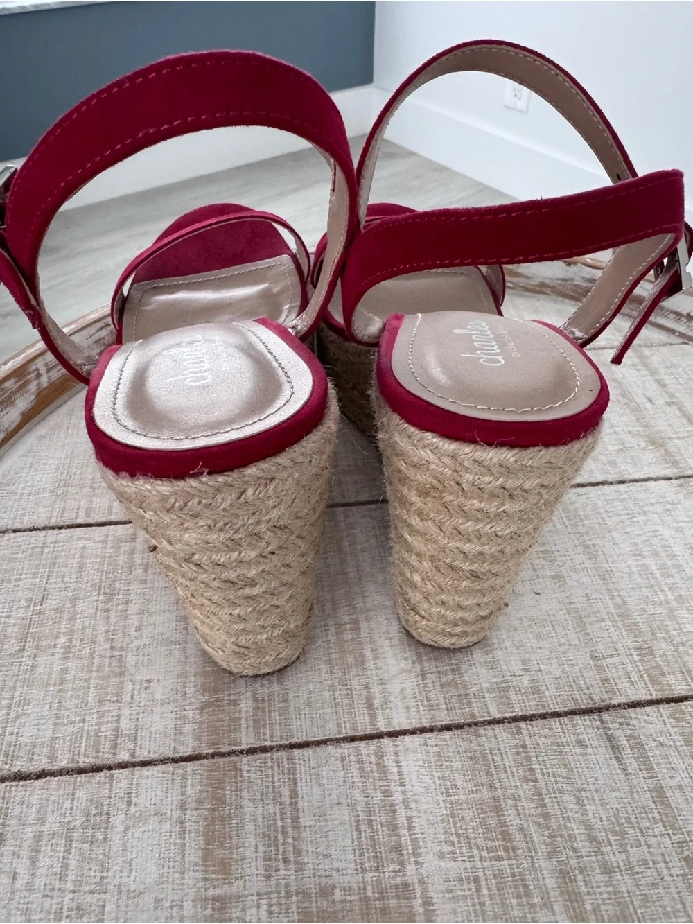 Charles David Burgundy Suede Espadrille Wedge Sandals